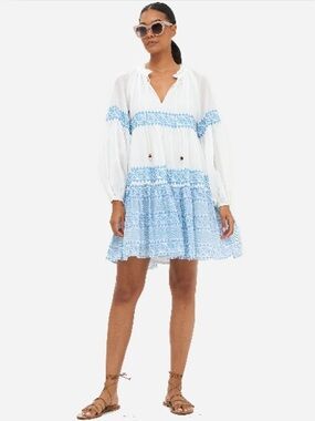 OLIPHANT Balloon Sleeve Short Dress in Santorini Blue